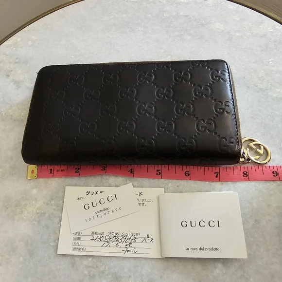AUTHENTIC Gucci Vintage Guccissima GG Brown Zip-Round Wallet Clutch - Picture 12 of 15